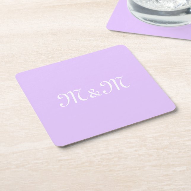 Customise w/Initial White Letter Number lavender Square Paper Coaster (Angled)