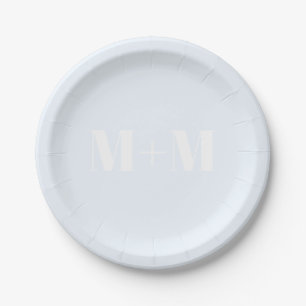 Customise w/Initial White Letter Number light blue Paper Plate