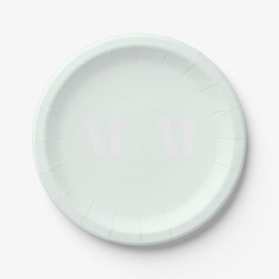 Customise w/Initial White Letter Number light mint Paper Plate