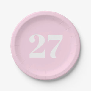 Customise w/Initial White Letter Number light pink Paper Plate