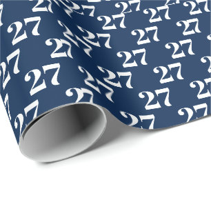 Customise w/Initial, White Letter Number navy blue Wrapping Paper