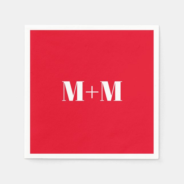 Customise w/Initial White Letter Number red paper Napkin (Front)