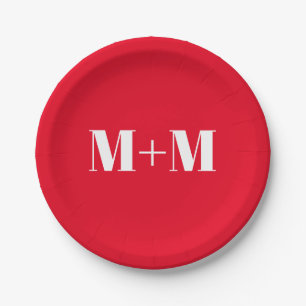 Customise w/Initial White Letter Number red Paper Plate