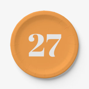 Customise w/Initial White Letter Number Saffron Paper Plate