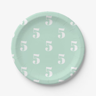 Customise w/Initial, White Letter Number seafoam Paper Plate