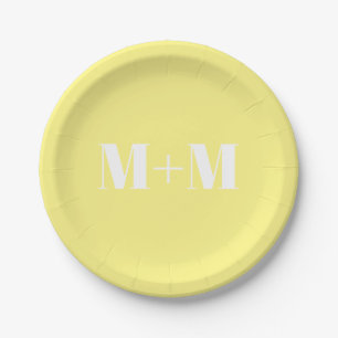 Customise w/Initial White Letter Number yellow Paper Plate