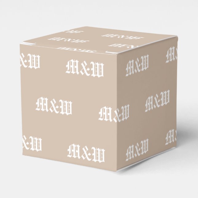 Customise w/Initial White monogram beige gift Favour Box (Front Side)
