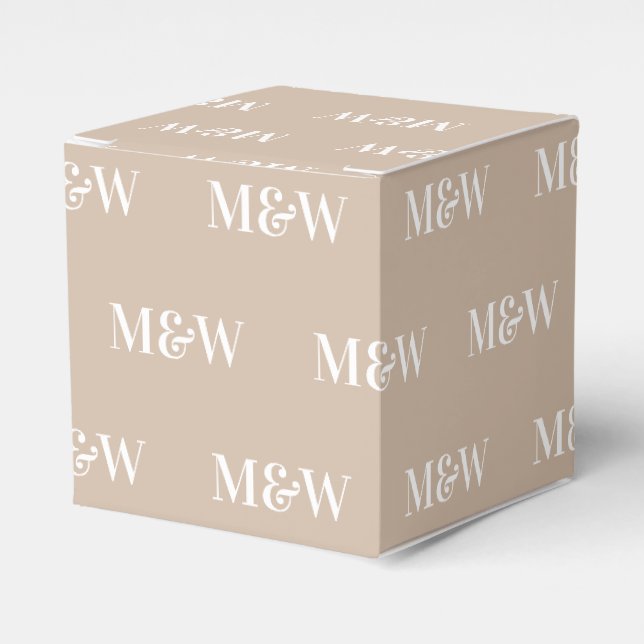 Customise w/Initial White monogram beige gift Favour Box (Front Side)