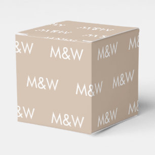 Customise w/Initial White monogram beige gift Favour Box