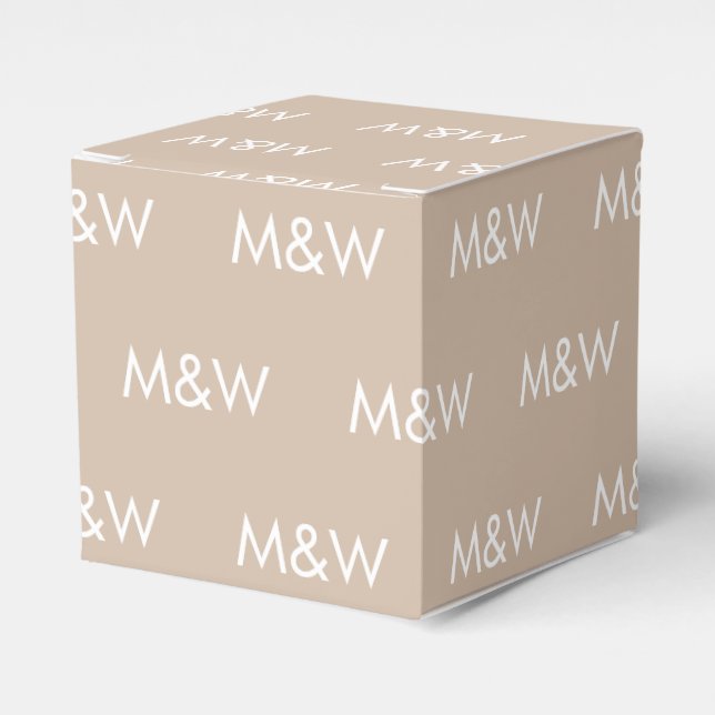 Customise w/Initial White monogram beige gift Favour Box (Front Side)