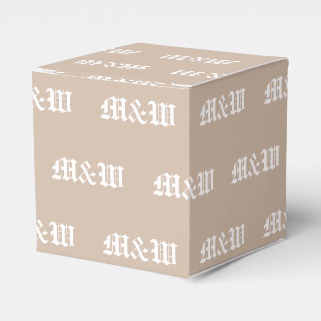Customise w/Initial White monogram beige gift Favour Box (Front Side)