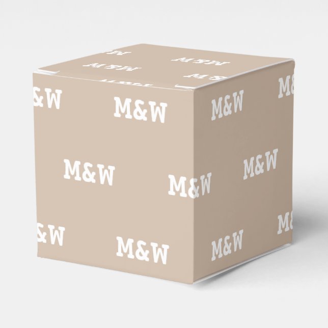 Customise w/Initial White monogram beige gift Favour Box (Front Side)