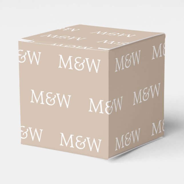 Customise w/Initial White monogram beige gift Favour Box (Front Side)