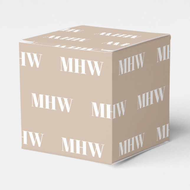 Customise w/Initial White monogram beige gift Favour Box (Front Side)