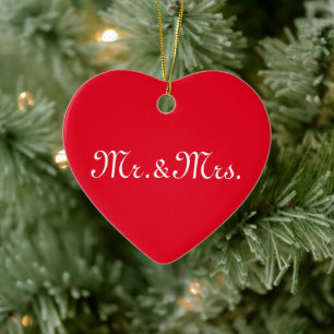 Customise w/Initials couple's monogram red white Ceramic Ornament
