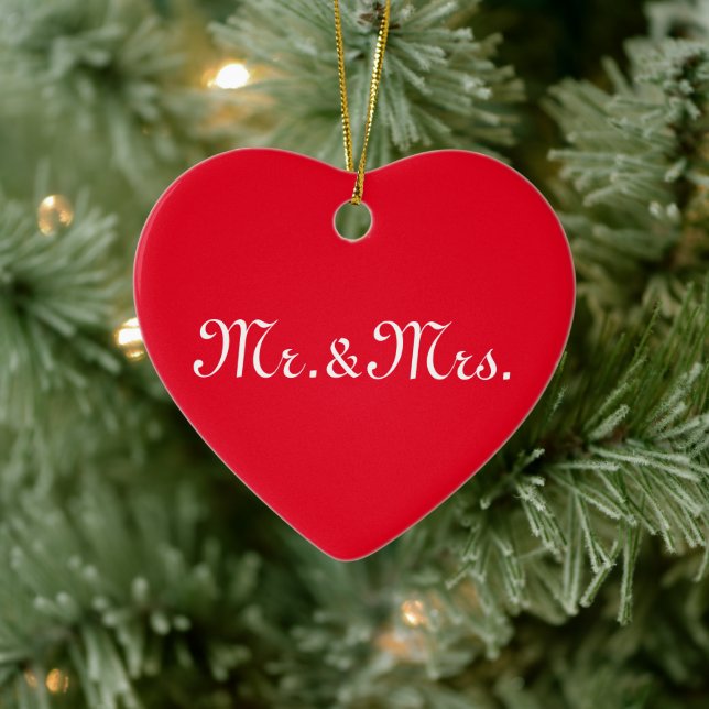 Customise w/Initials couple's monogram red white Ceramic Ornament (Tree)