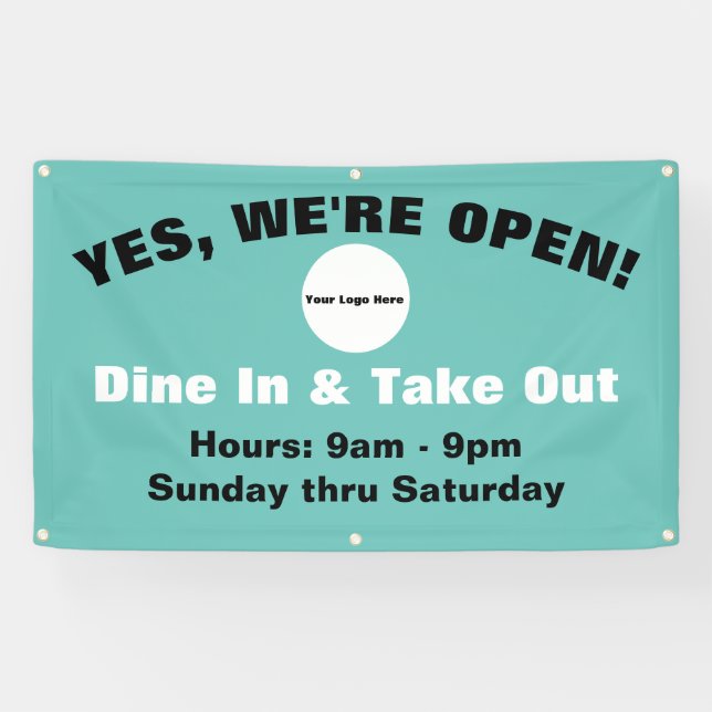 Customise w/Logo-We're Open Dine In & Take Out Banner (Horizontal)