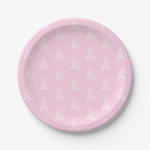Customise w/ your "A" Initial letter, white pink - Paper Plate