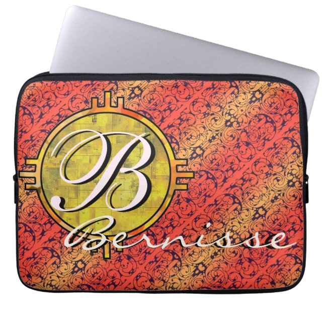 Customise warm fiore orange gold laptop sleeve (Front)