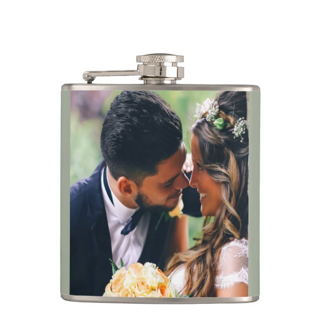 Customise Wedding Couple Photo Gift Hip Flask (Front)