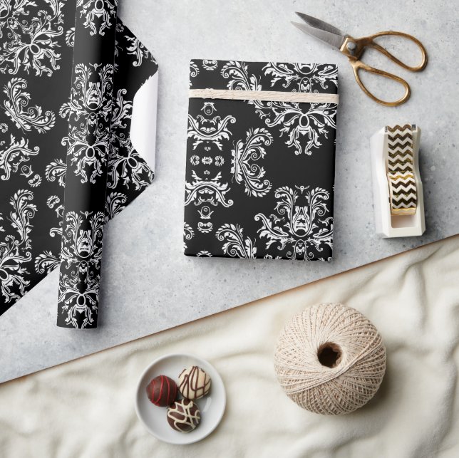 Customise White and Black vintage damask Wrapping Paper (Crafts)