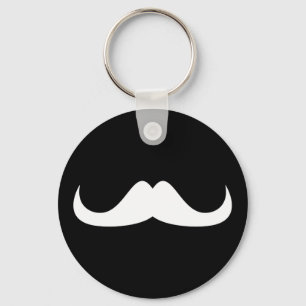 Customise white moustache black button key ring