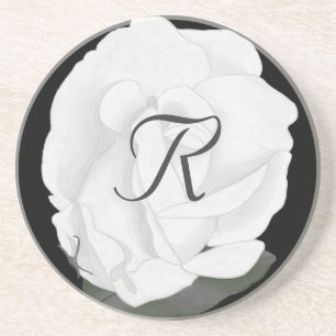 Customise White Rose Monogram Coasters