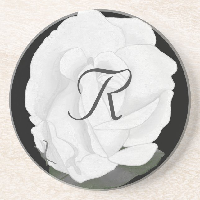 Customise White Rose Monogram Coasters (Front)