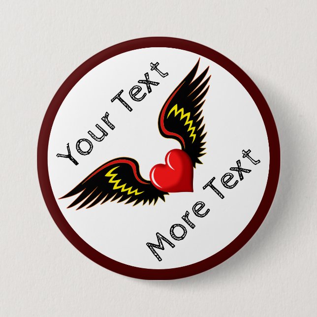 Customise Winged Heart 7.5 Cm Round Badge (Front)
