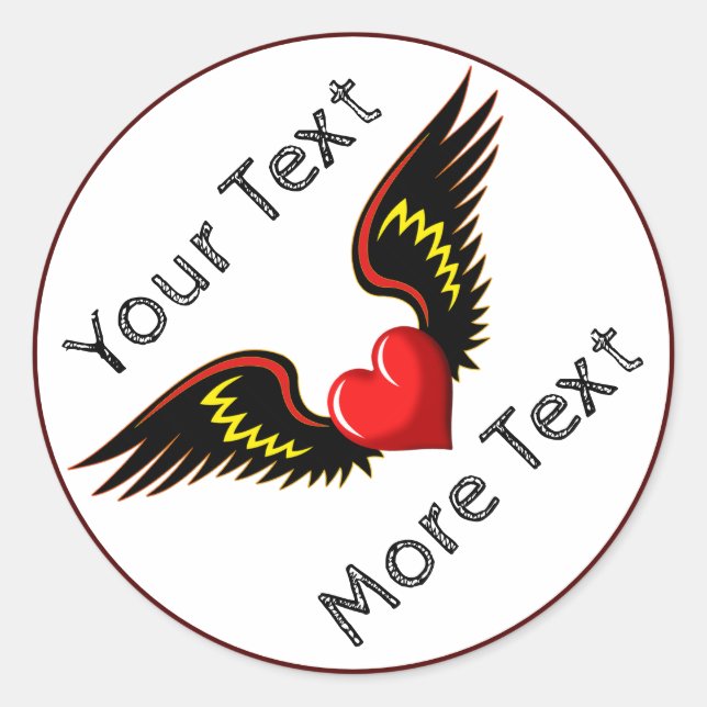 Customise Winged Heart Classic Round Sticker (Front)