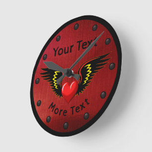 Customise Winged Heart Round Clock