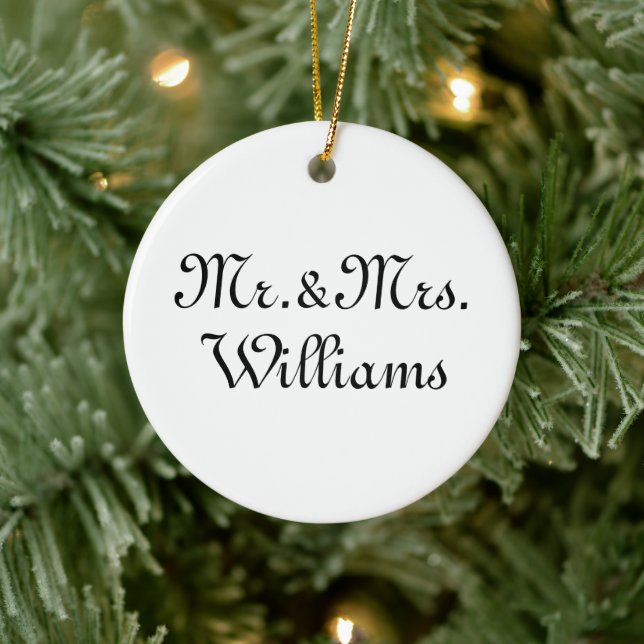 Customise with couple's last name, Mr. & Mrs. Ceramic Ornament (Tree)