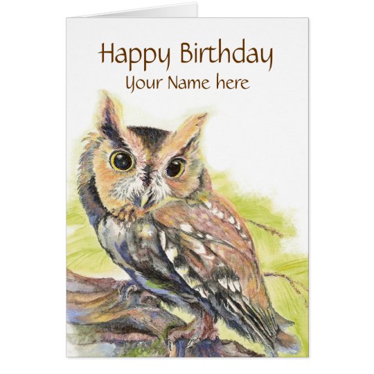 Customise with Name, Cute Owl Bird, Birthday Card