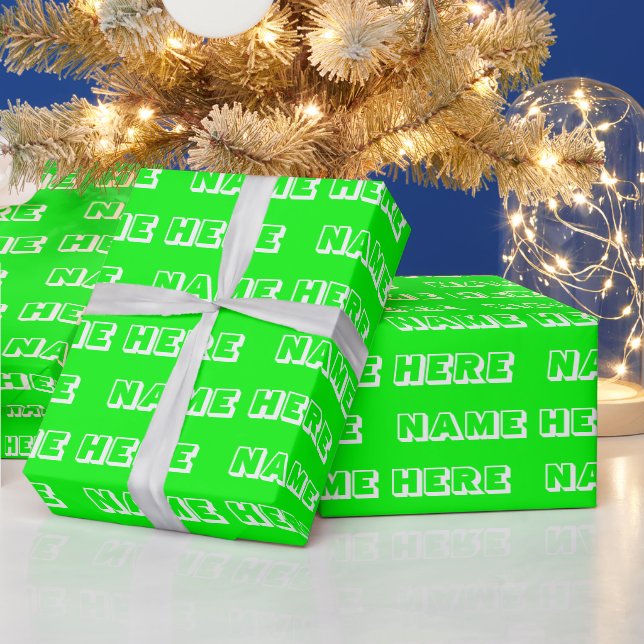 Customise with Name, Text Birthday Gift neon green Wrapping Paper (Holidays)