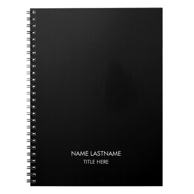 Customise with name, text minimalist black spiral notebook (Front)