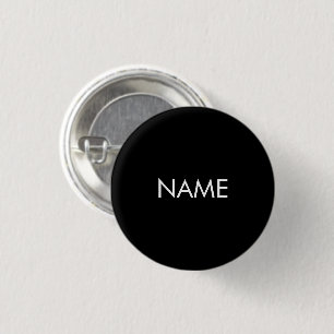 Customise with name, text minimalist black white 3 cm round badge