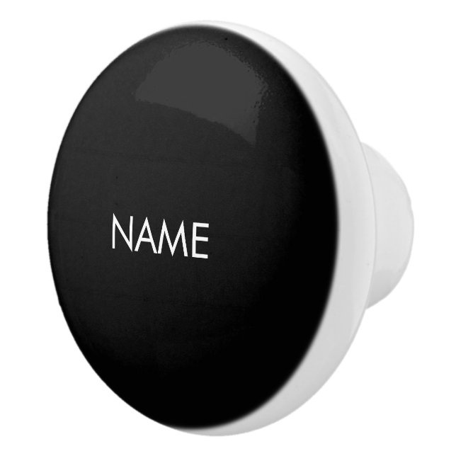 Customise with name, text minimalist black white ceramic knob (Right)