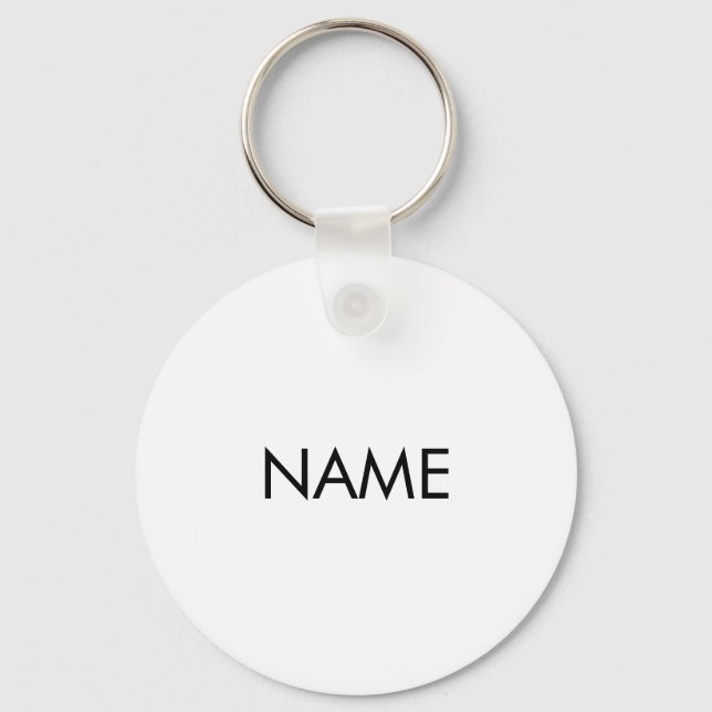 Customise with name, text minimalist black white key ring (Front)