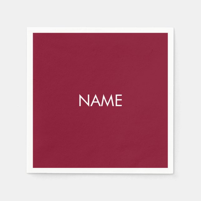 Customise with name, text minimalist burgundy napkin (Front)