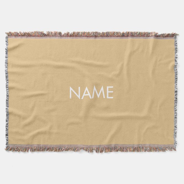 Customise with name, text minimalist camel khaki throw blanket (Front)