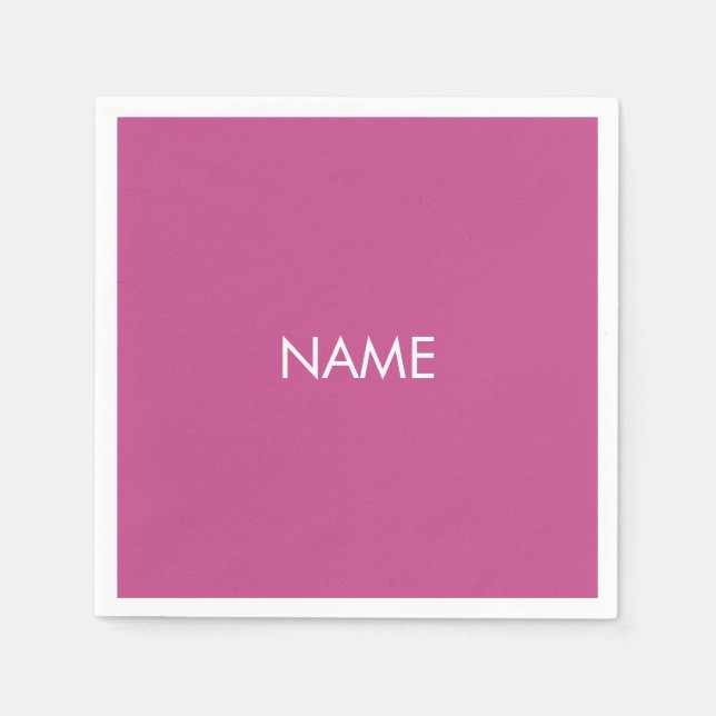 Customise with name, text minimalist dark pink napkin (Front)