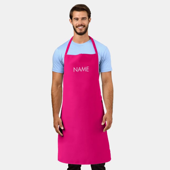 Customise with name, text minimalist fuchsia white apron (Worn)