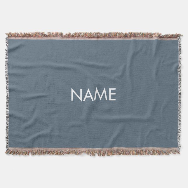 Customise with name, text minimalist grey / blue throw blanket (Front)