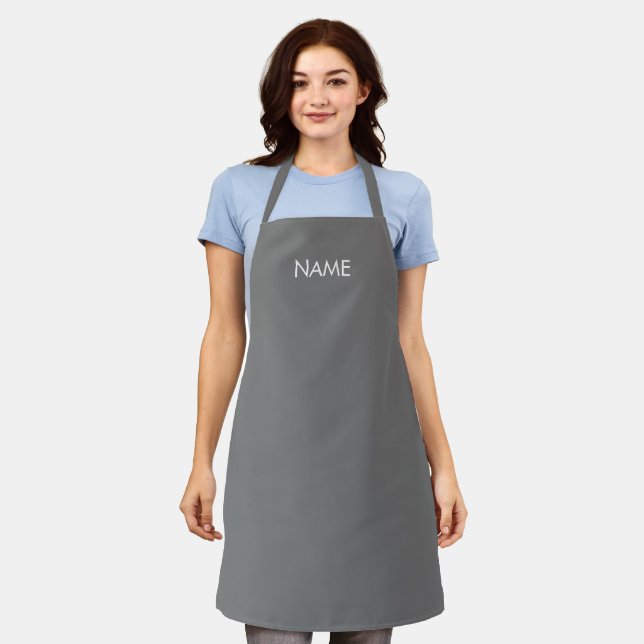 Customise with name, text minimalist grey white apron (Worn)