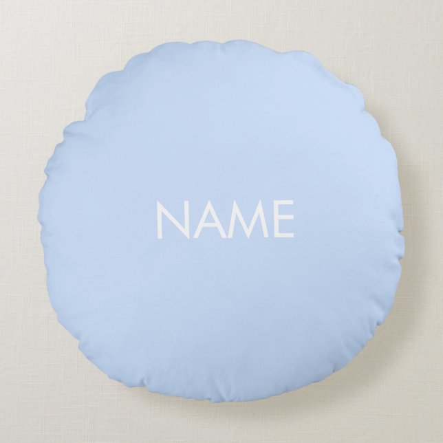 Customise with name, text minimalist light blue round cushion (Front)