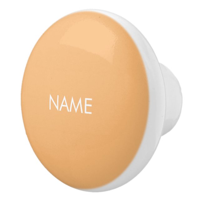 Customise with name, text minimalist light orange ceramic knob (Right)