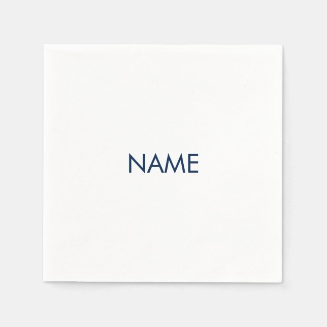 Customise with name, text minimalist navy white napkin (Front)