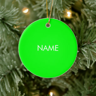 Customise with name, text minimalist neon green ceramic ornament