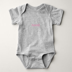 Customise with name, text minimalist pink grey baby bodysuit