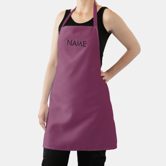 Customise with name, text minimalist plum black apron (Insitu)